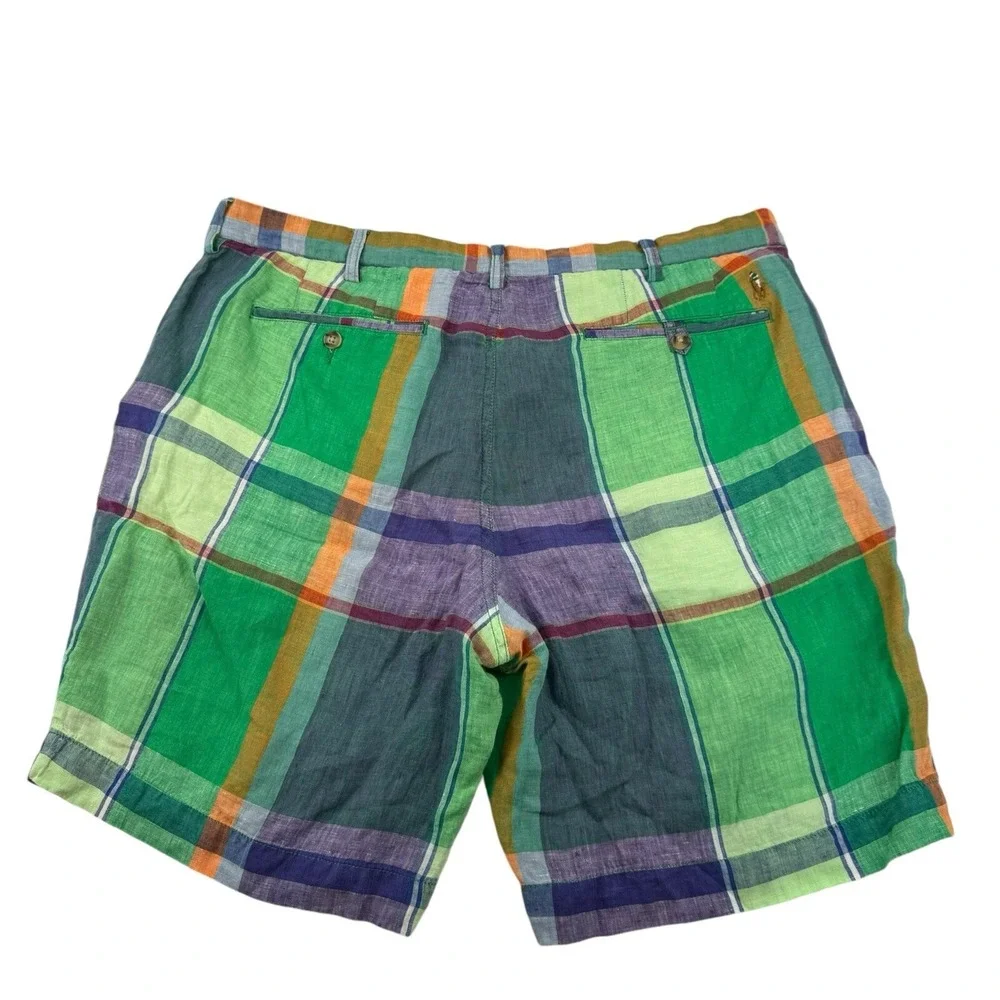 Polo Ralph Lauren Pure Linen Green‎ Orange Checked Short Size 36 Mint